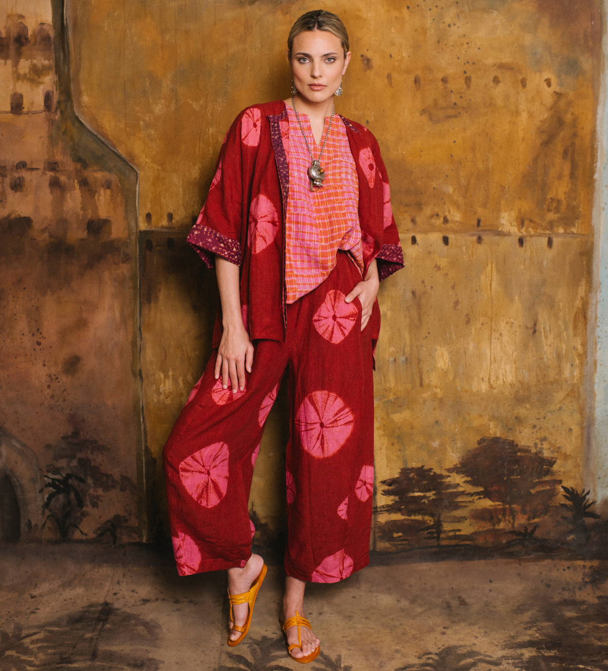 Bandhani Linen Bindi Shirt in Fuchsia