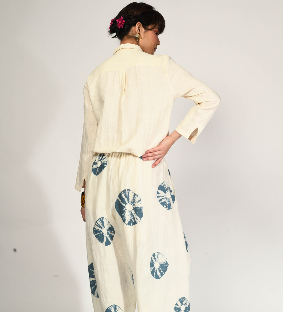 Bandhani Linen Gol Pants in Light Blue