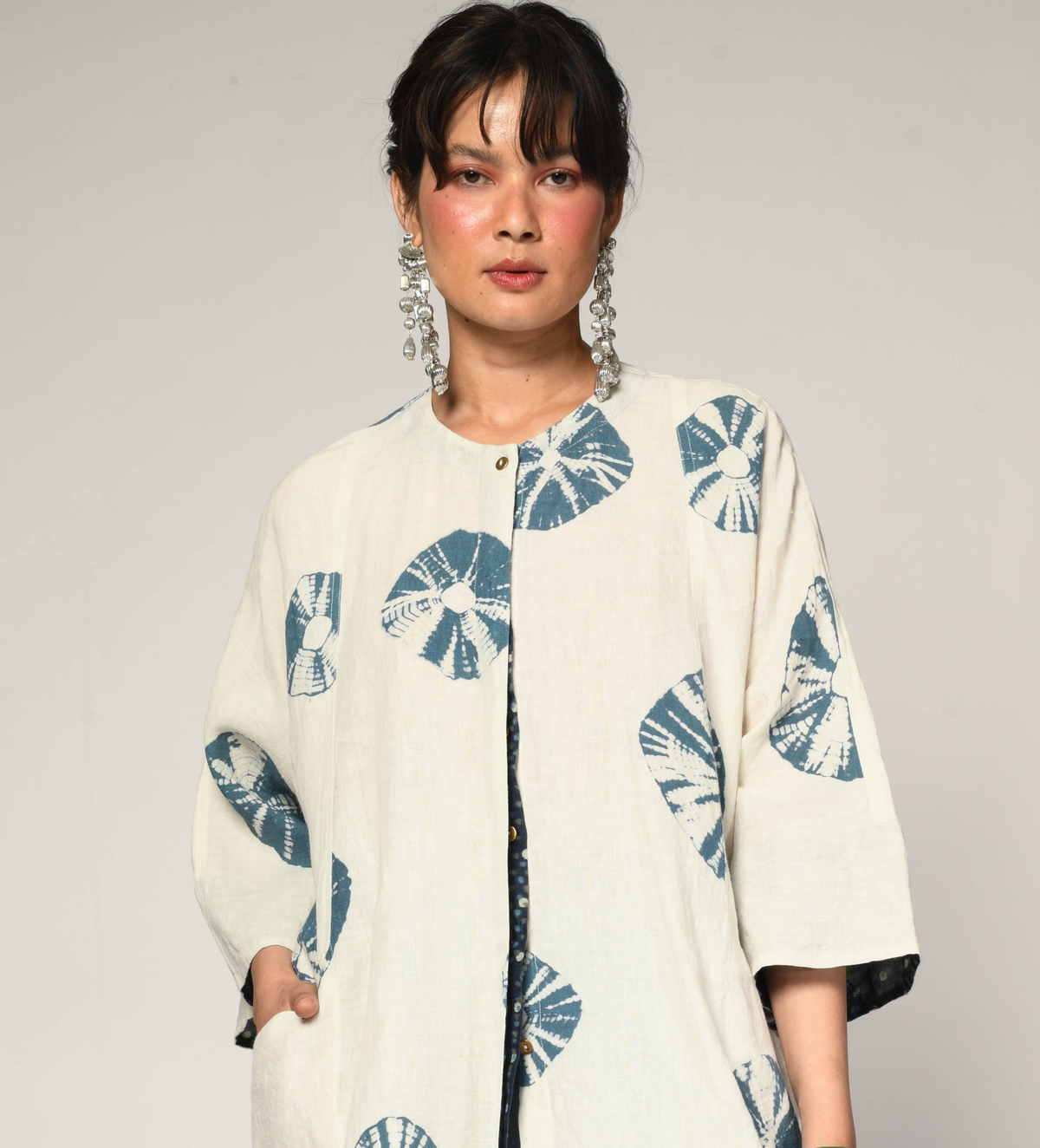 Bandhani Linen Bindi Shirt in light blue