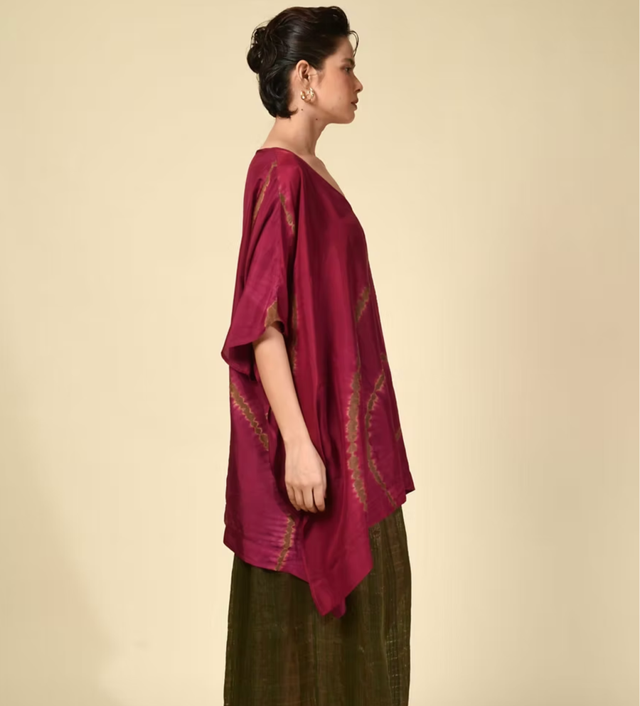 Itajime Silk V-neck Poncho