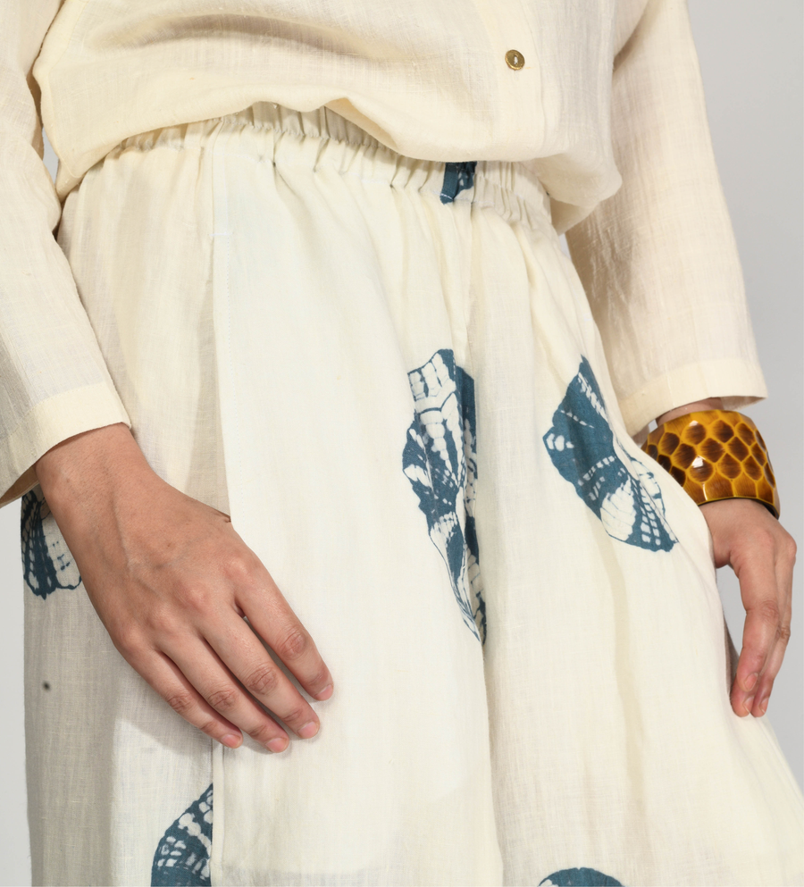 Bandhani Linen Gol Pants in Light Blue