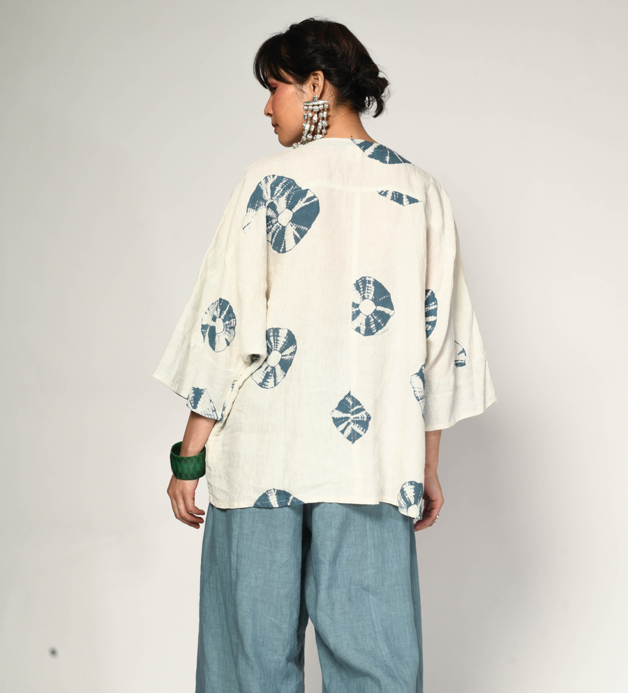 Bandhani Linen Bindi Shirt in light blue