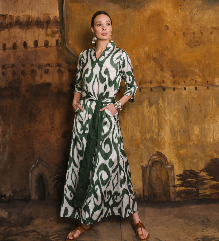 Deep Green Ikat Maxi Dress