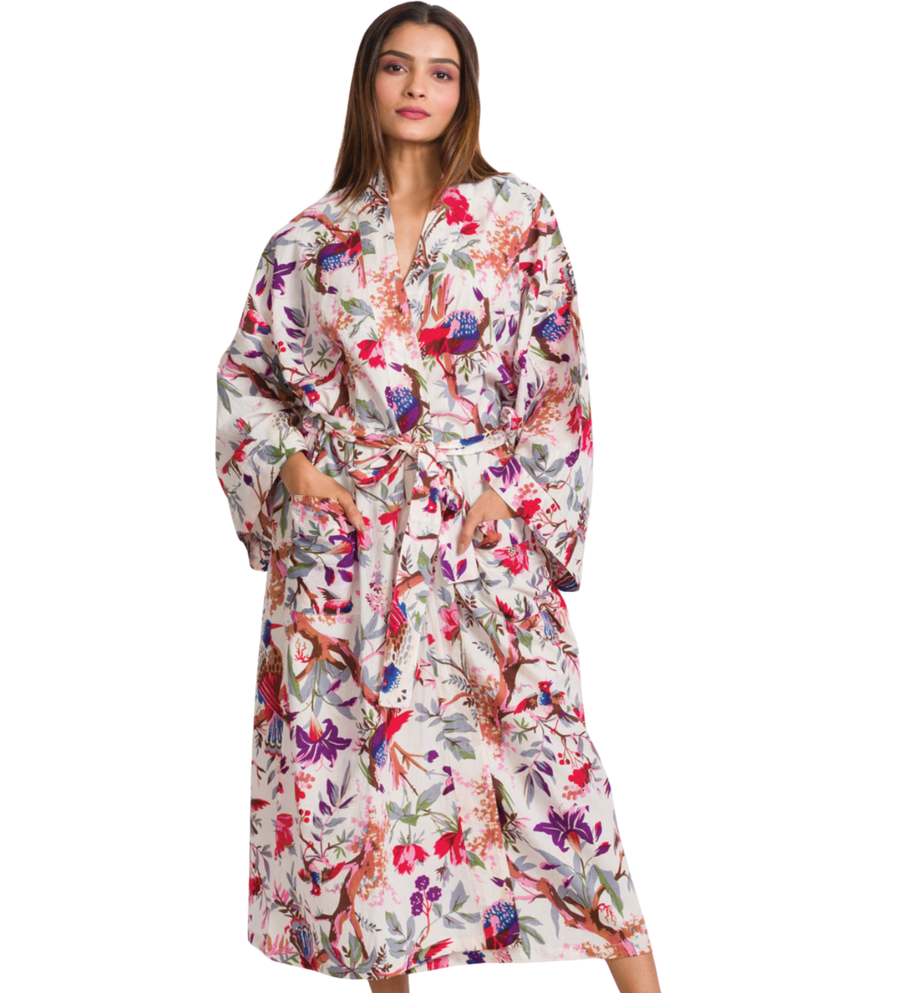Amal Block Printed Long Kimono Robe