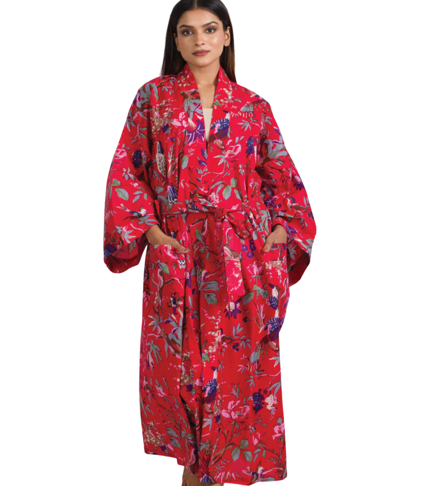 Amal Block Printed Long Kimono Robe