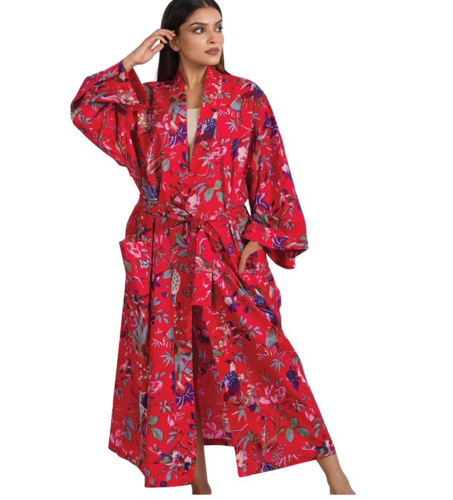 Amal Block Printed Long Kimono Robe