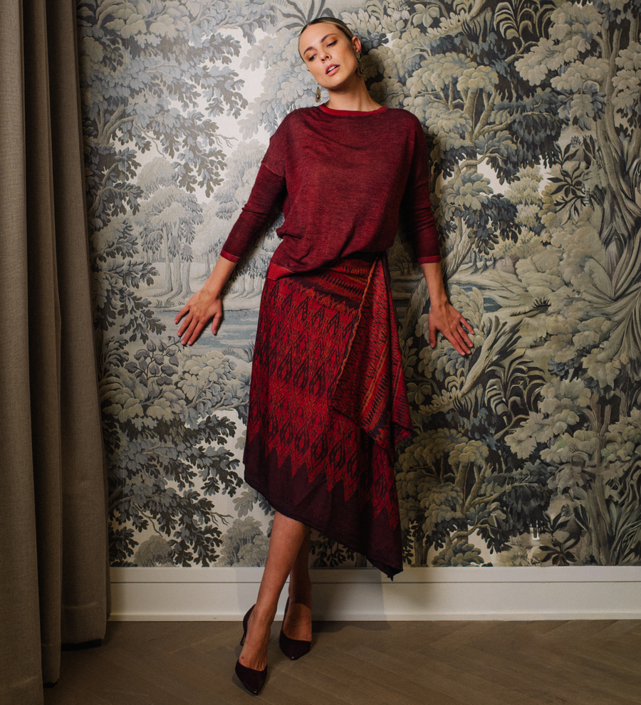 One-of-a-Kind Red Silk Skirt