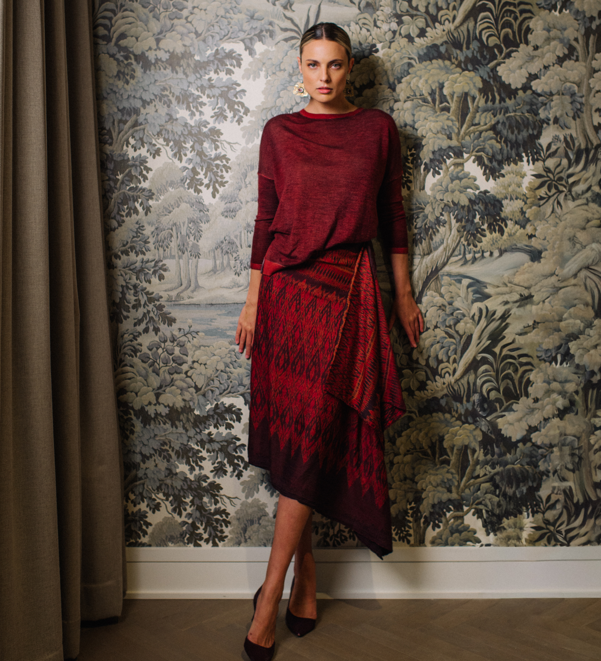 One-of-a-Kind Red Silk Skirt
