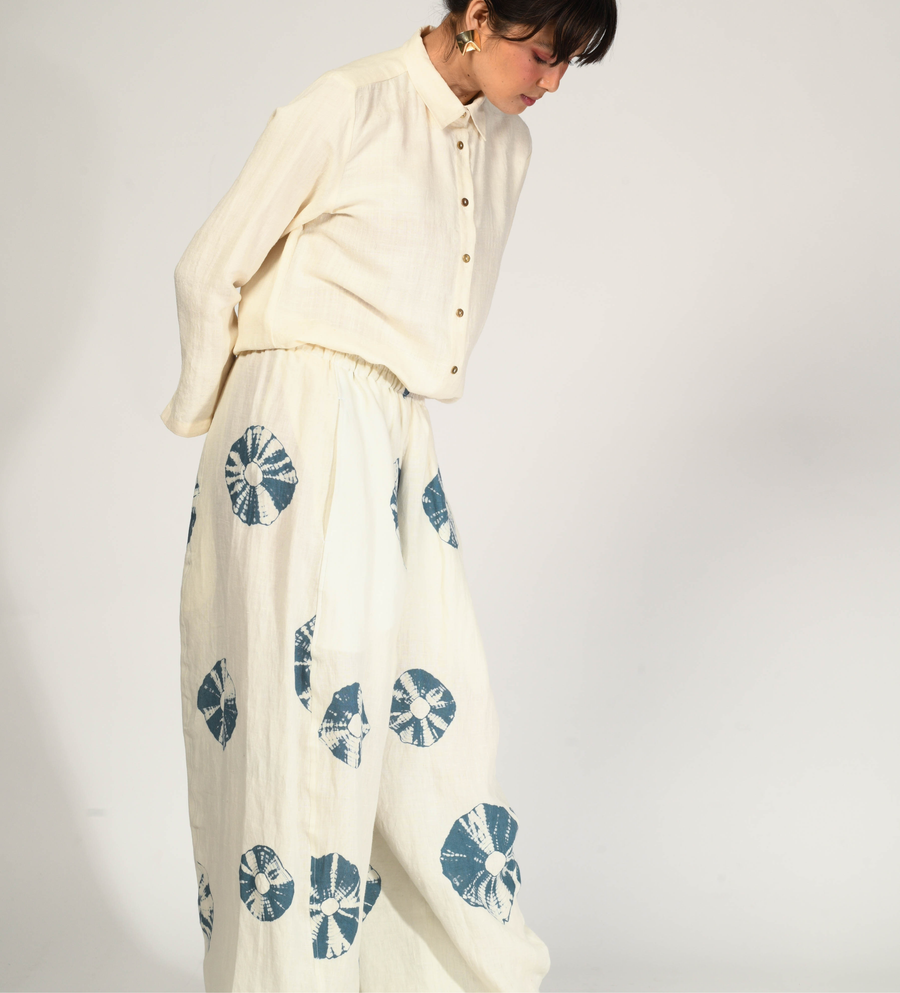 Bandhani Linen Gol Pants in Light Blue