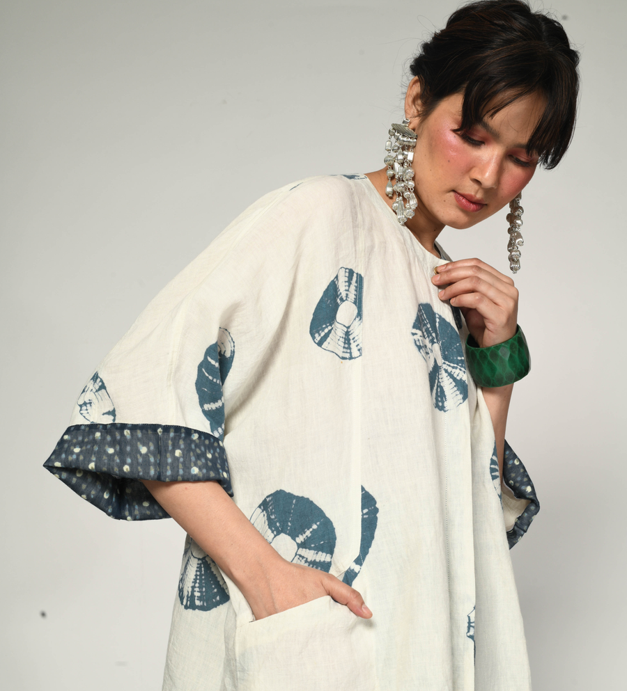 Bandhani Linen Bindi Shirt in light blue