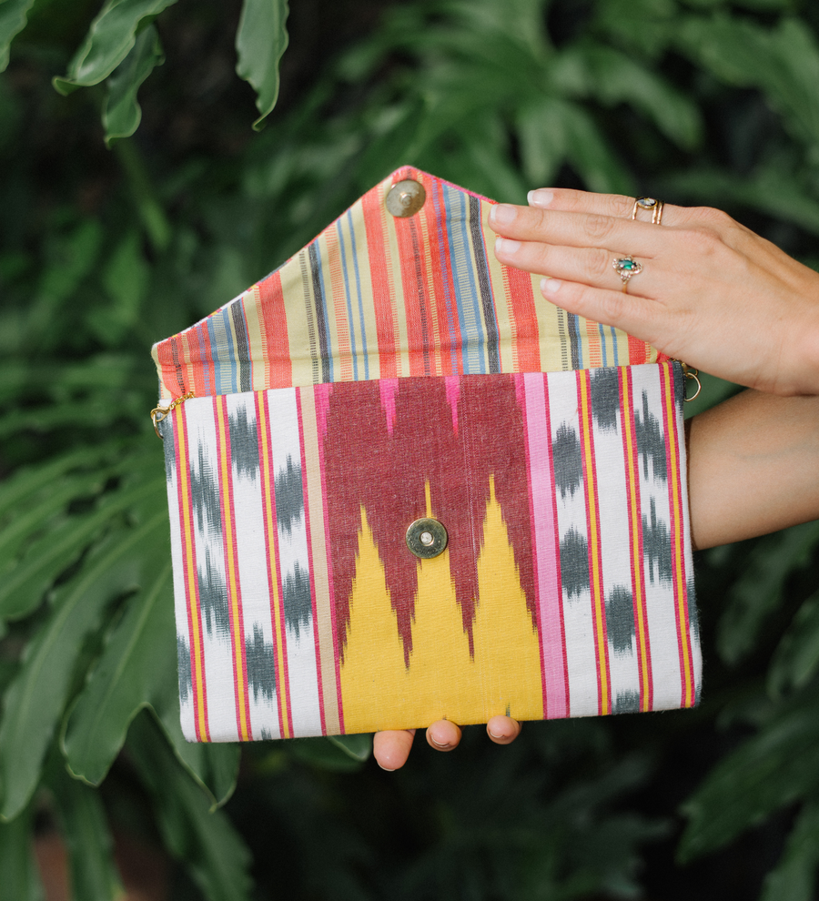 Large Silk Ikat Envelope Clutch