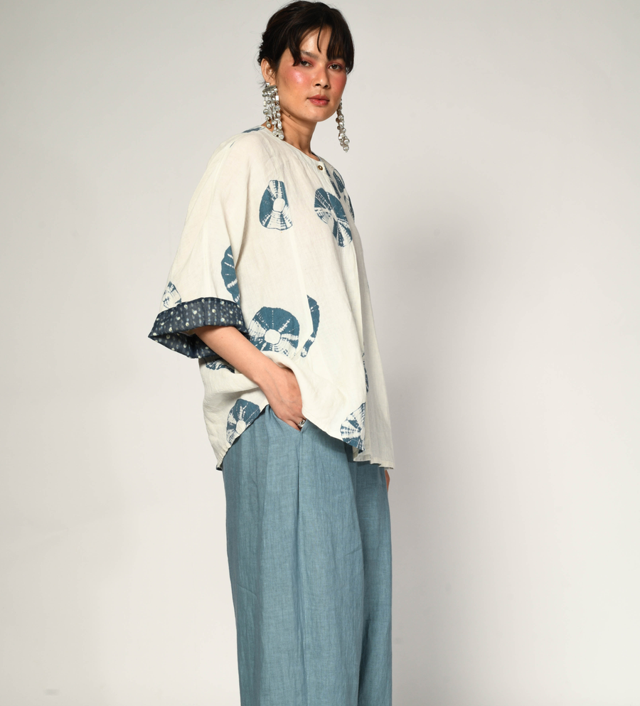 Bandhani Linen Bindi Shirt in light blue