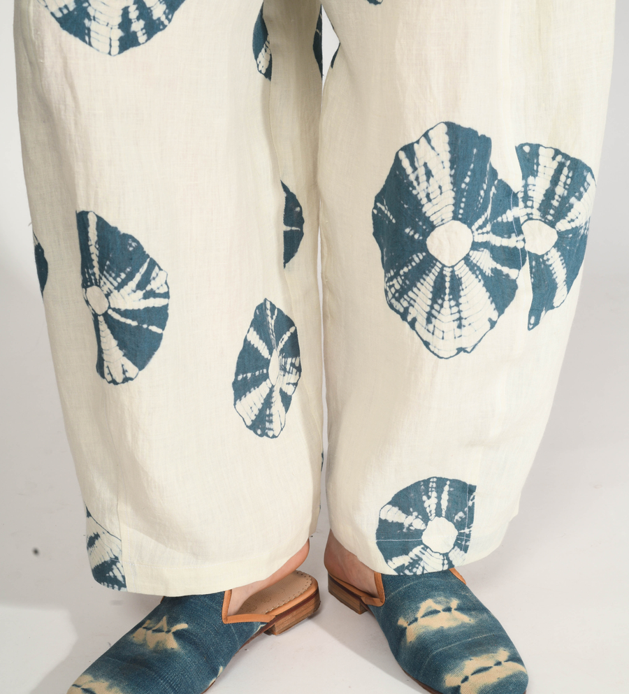 Bandhani Linen Gol Pants in Light Blue