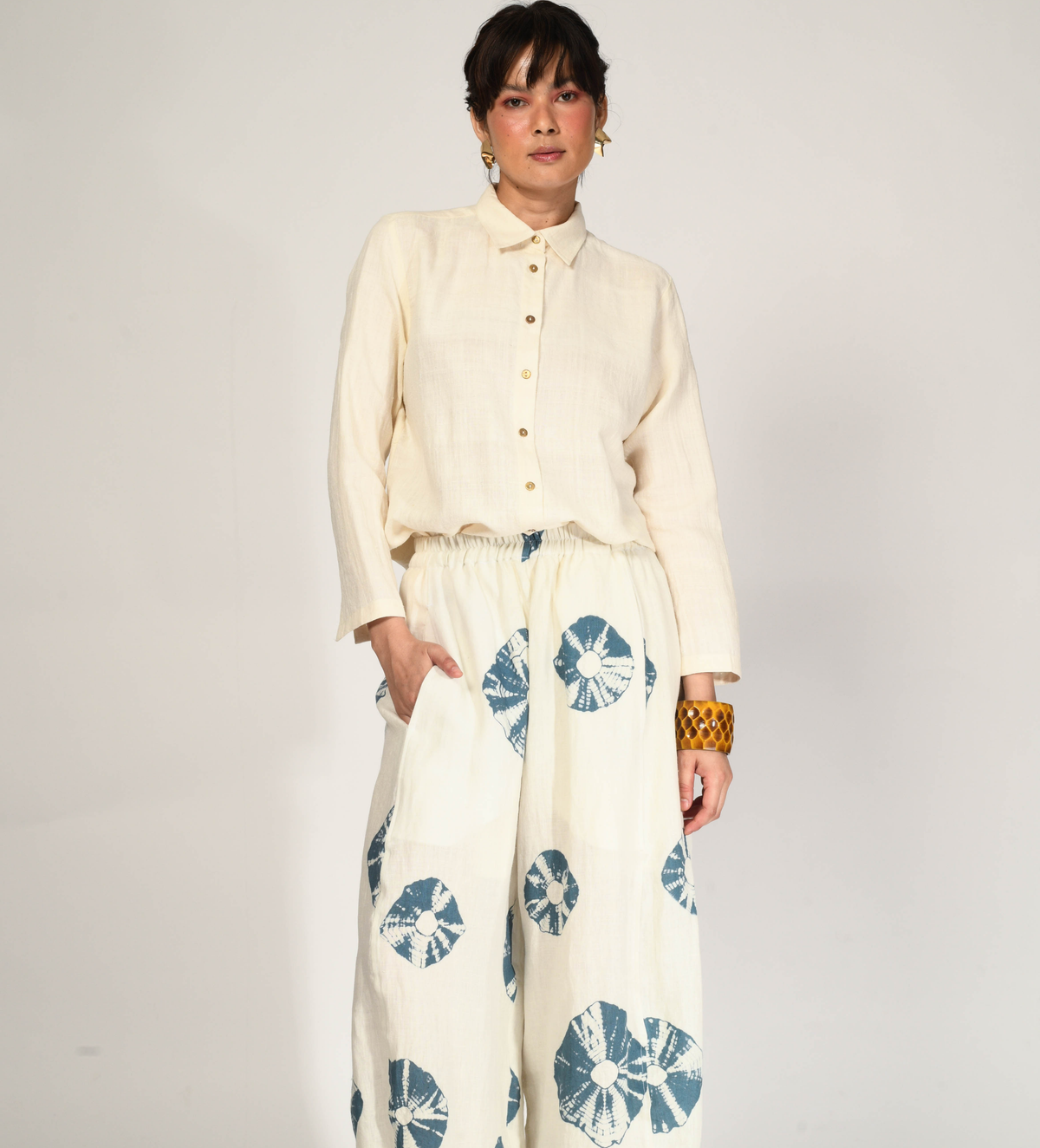 Bandhani Linen Gol Pants in Light Blue