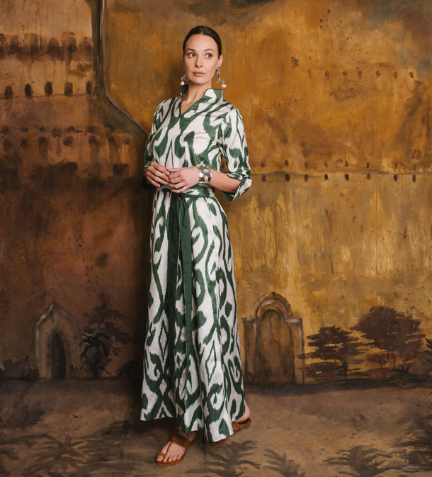 Deep Green Ikat Maxi Dress