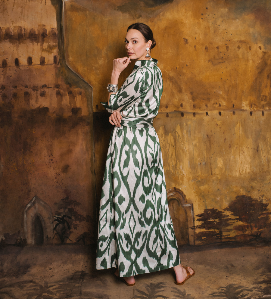 Deep Green Ikat Maxi Dress