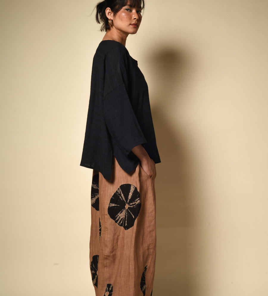 Bandhani Linen Gol Pants in Camel
