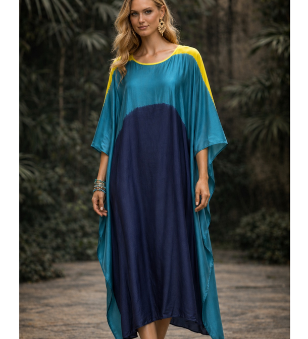 Itajime Silk Caftan in Teal