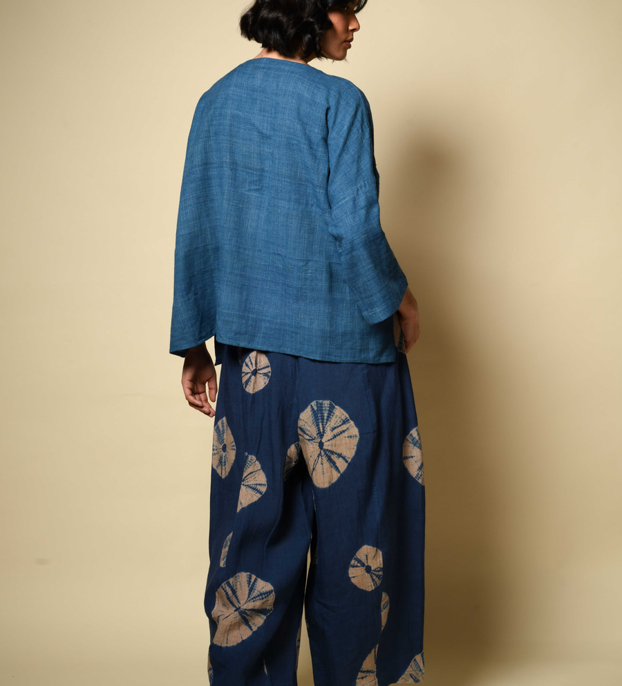 Bandhani Linen Gol Pants in Navy
