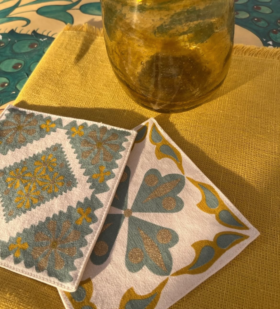 Golden Petals Coaster - Set of Six