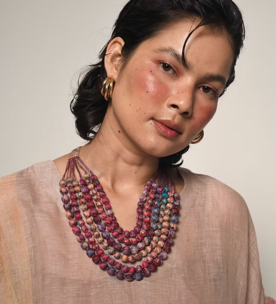 Sari Beaded Necklace: Six Strand