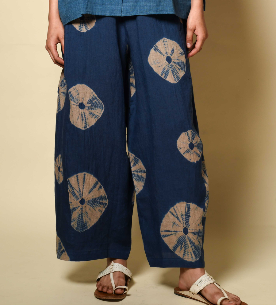 Bandhani Linen Gol Pants in Navy