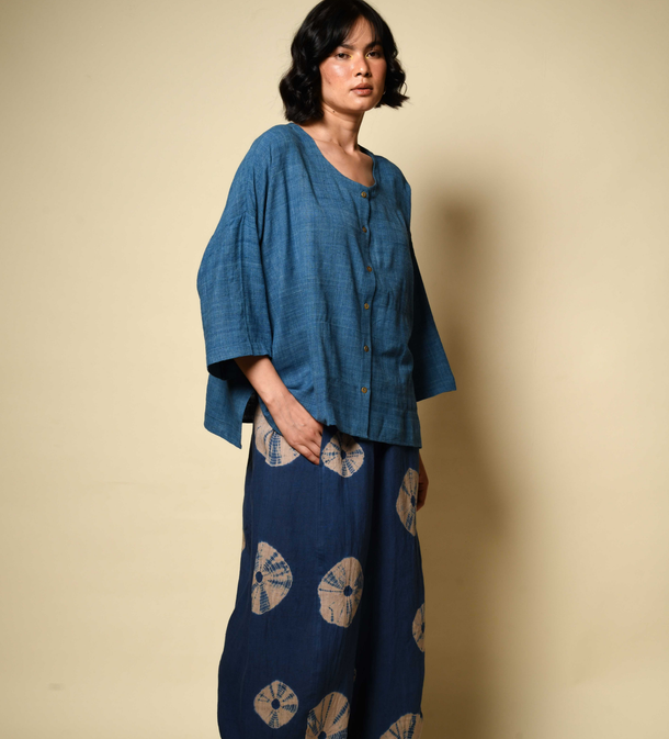 Bandhani Linen Gol Pants in Navy