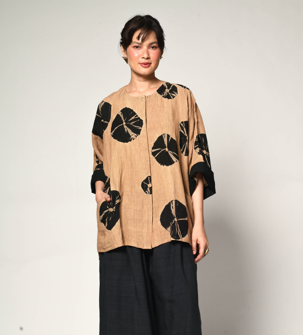 Bandhani Linen Bindi Shirt in Camel