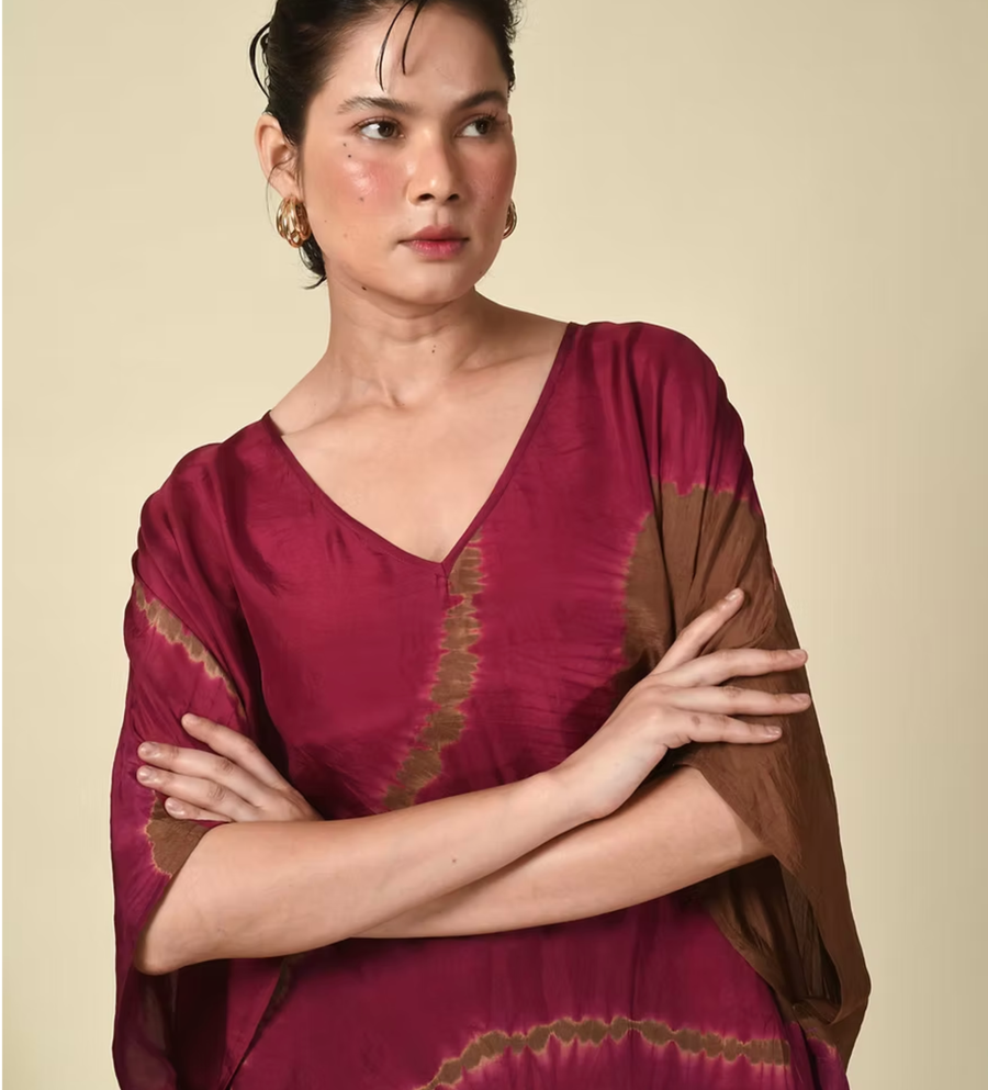 Itajime Silk V-neck Poncho
