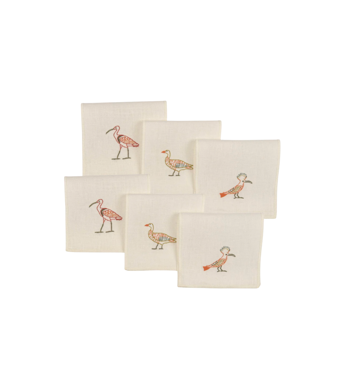 Embroidered Bird Cocktail Napkins – Set of Six