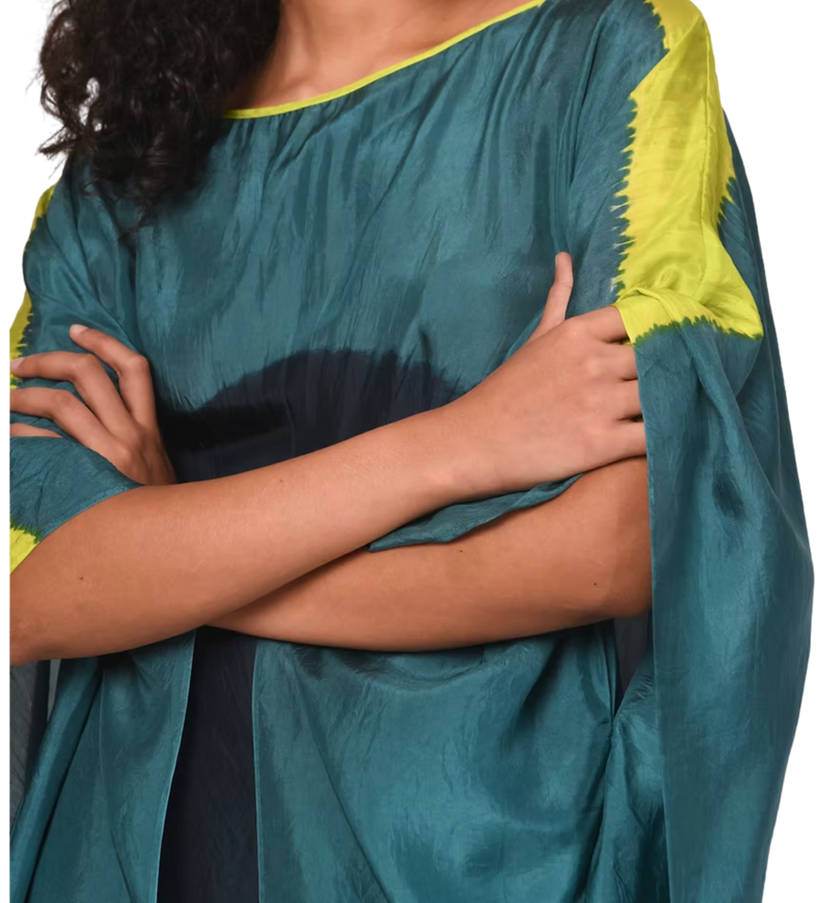 Itajime Silk Caftan in Teal