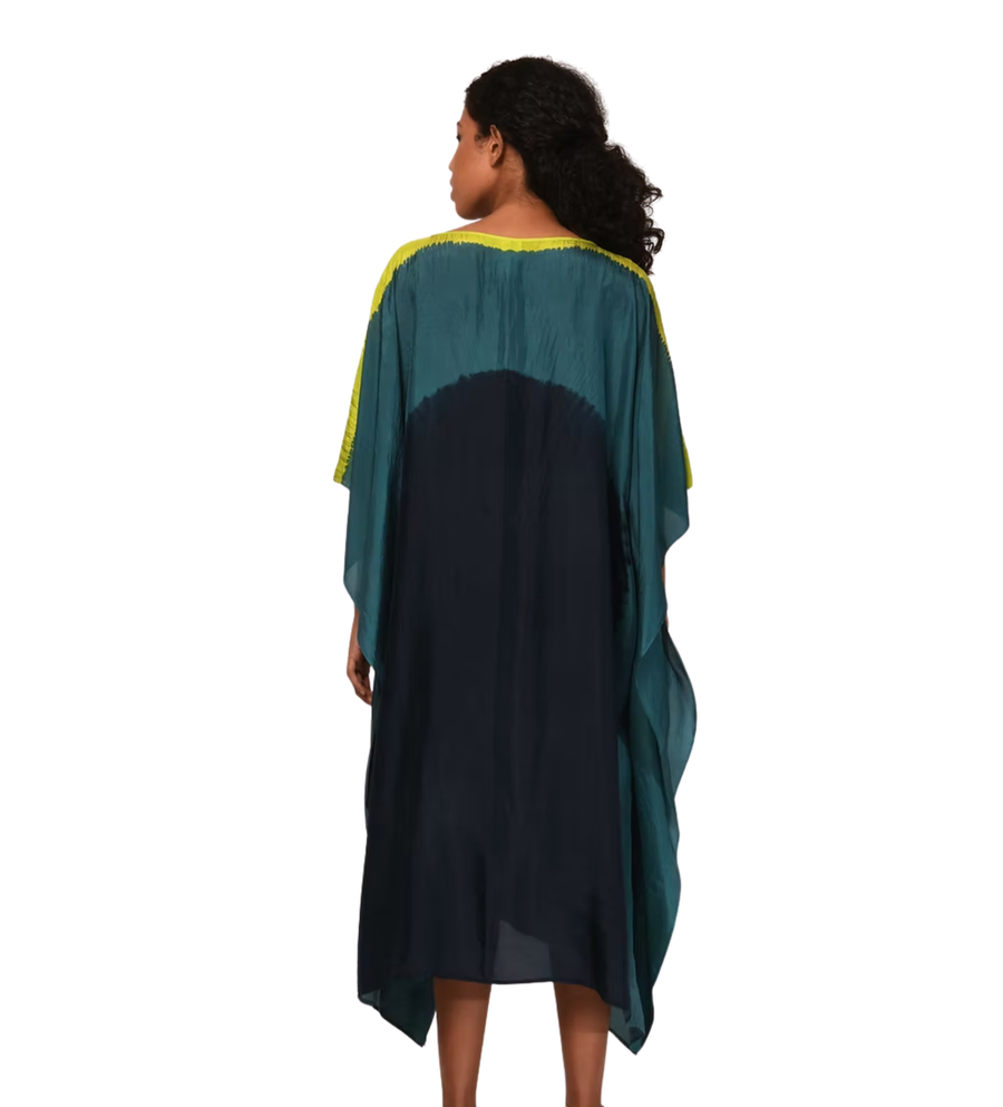 Itajime Silk Caftan in Teal