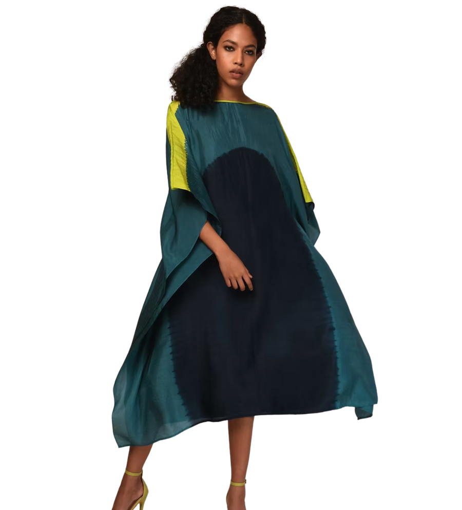Itajime Silk Caftan in Teal