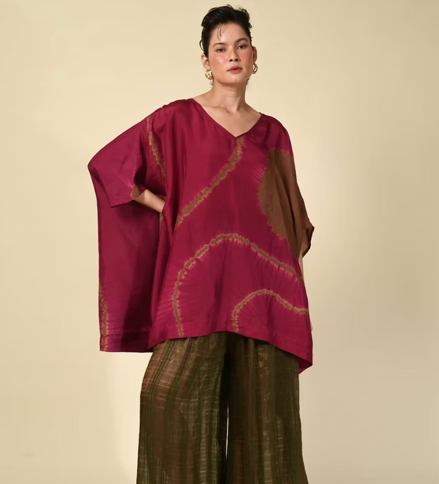 Itajime Silk V-neck Poncho
