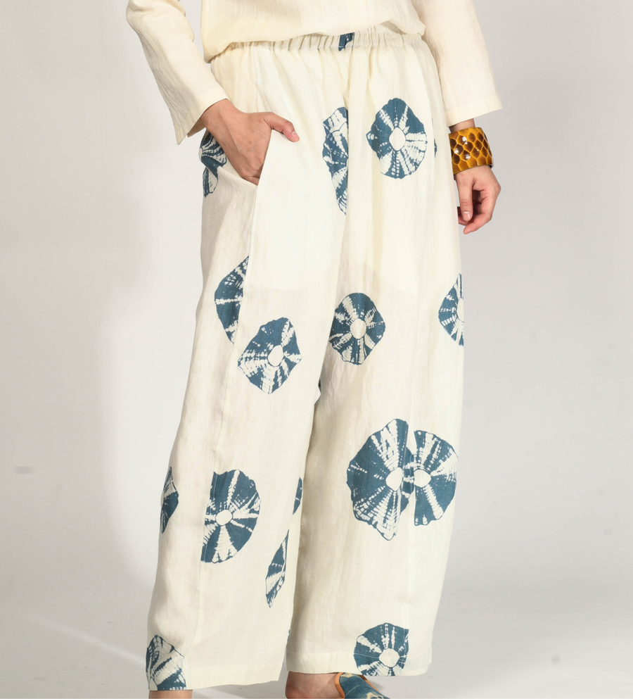 Bandhani Linen Gol Pants in Light Blue