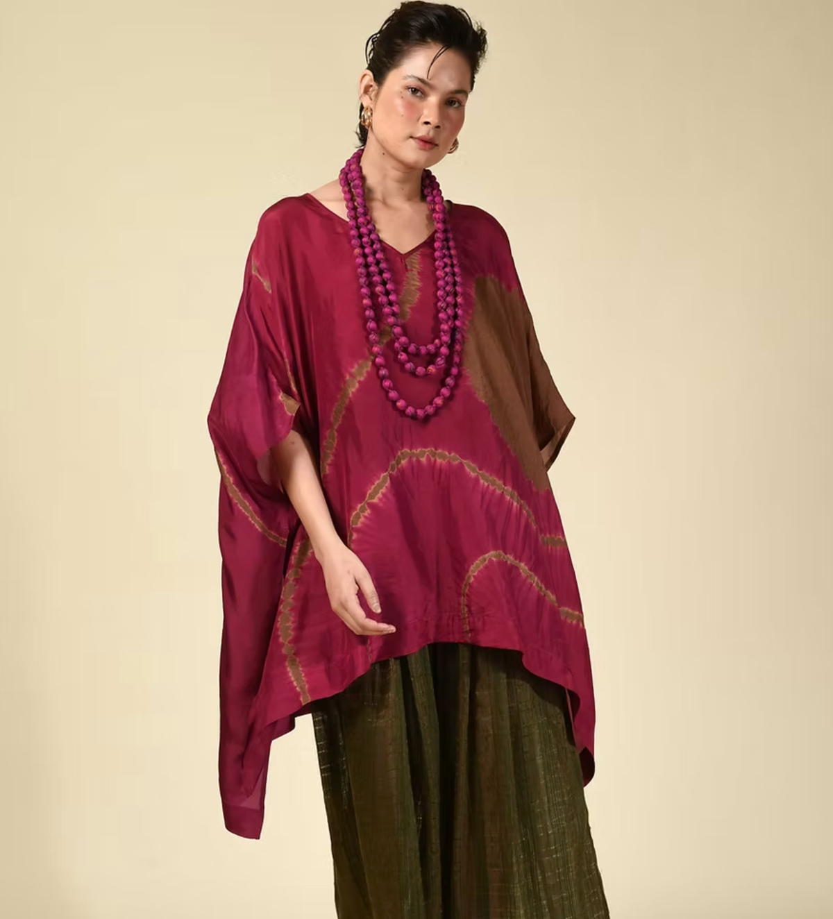 Itajime Silk V-neck Poncho