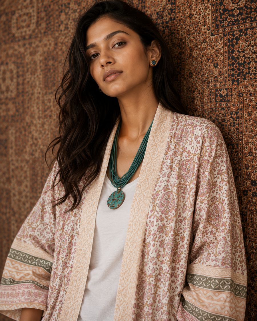 Anika Hand Block Printed Kimono