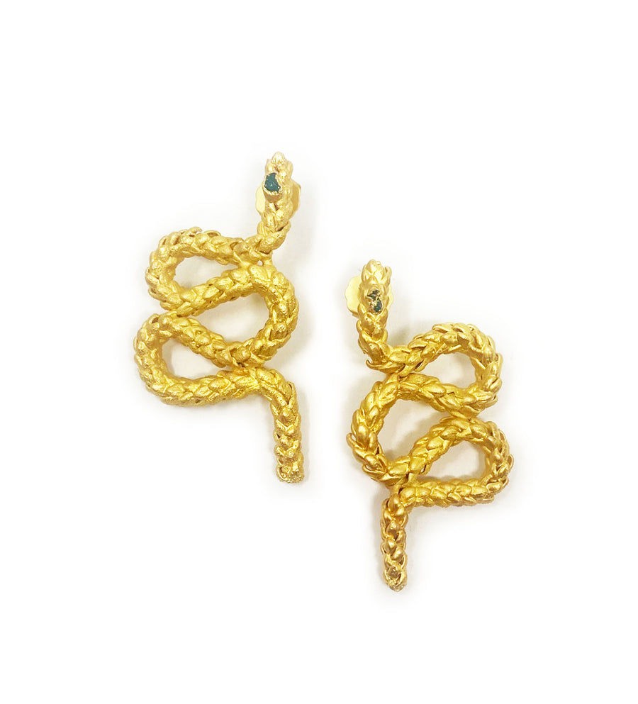Araucaria Twirls and Raw Emerald Earrings