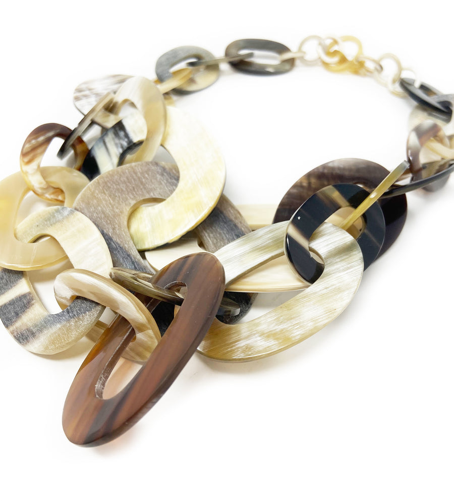 Large Horn Double Strand Link Necklace
