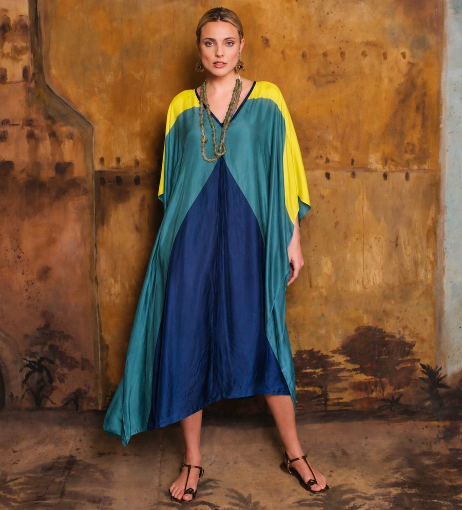 Itajime Silk Caftan in Astra