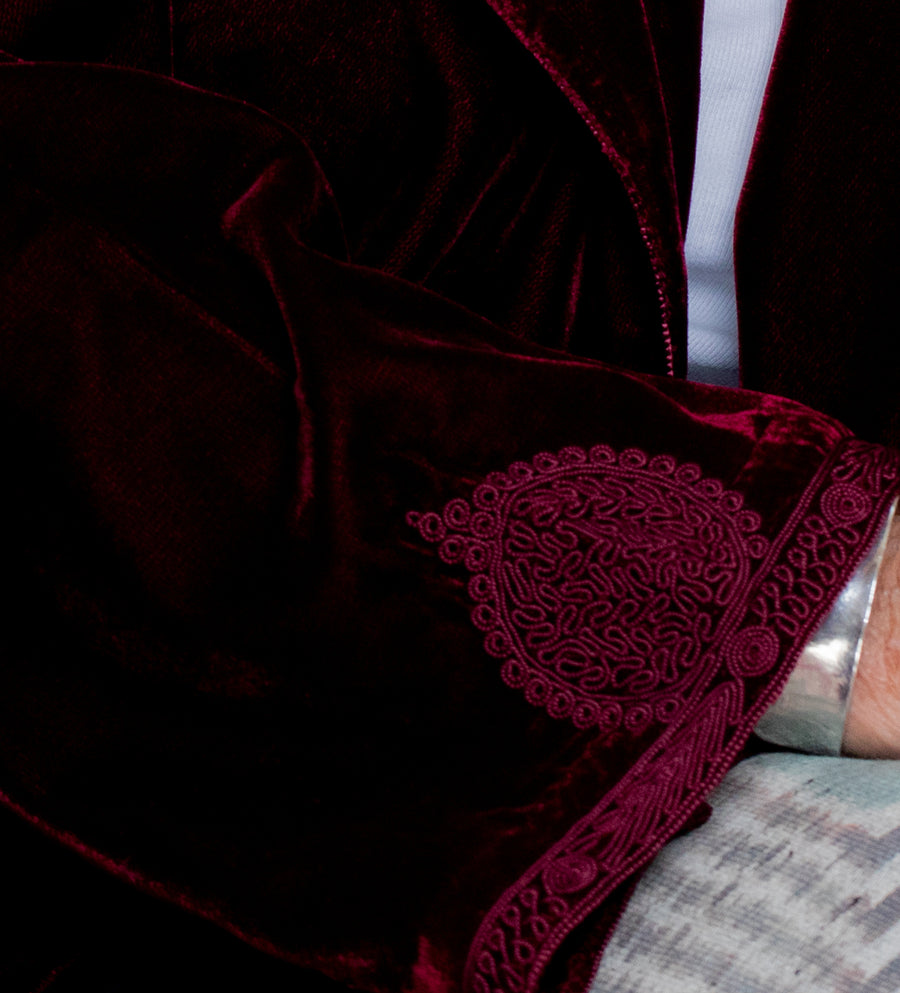 Classic Embroidered Velvet Tie Waist Jacket