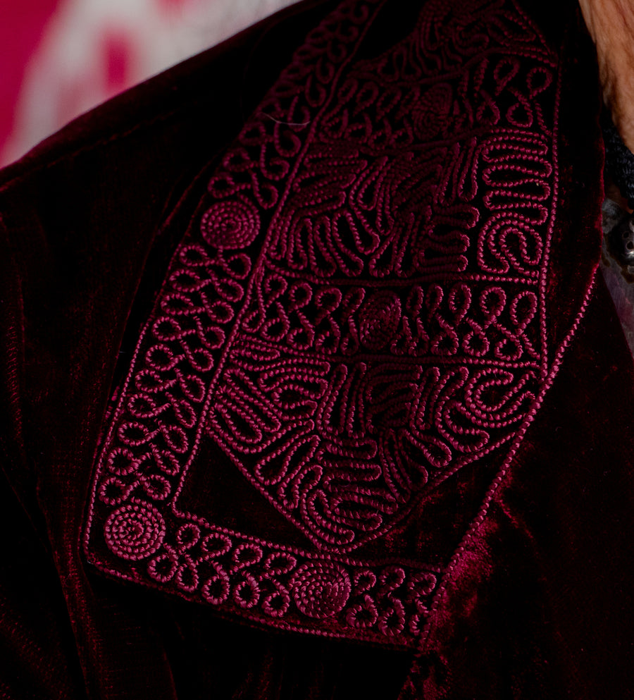 Classic Embroidered Velvet Tie Waist Jacket