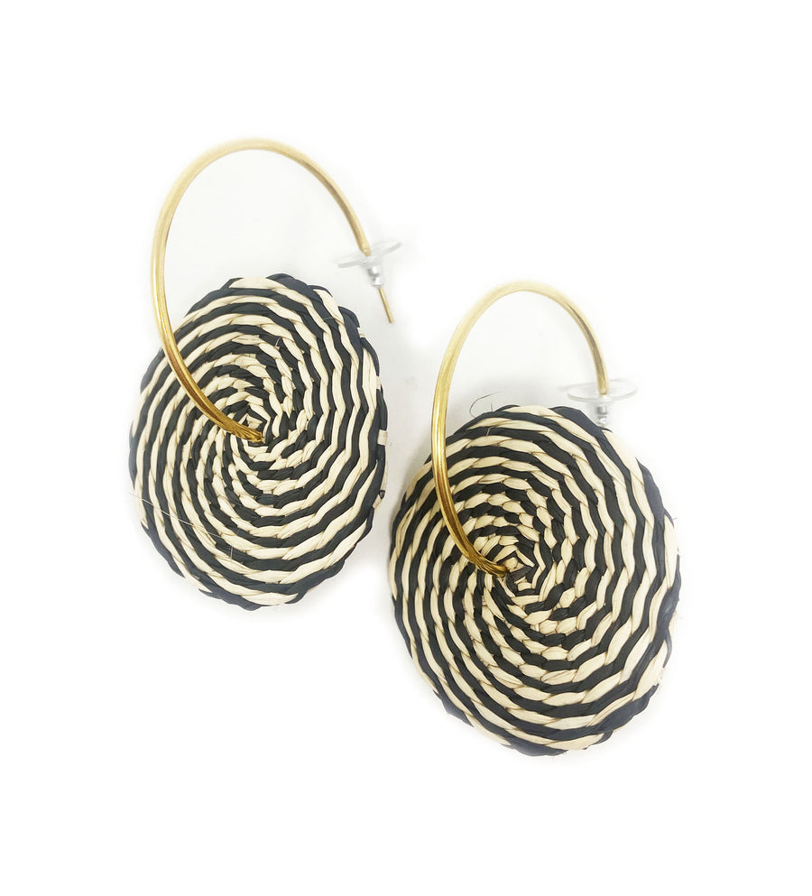 Iraca Rollow Weave Disk Hoop Earrings