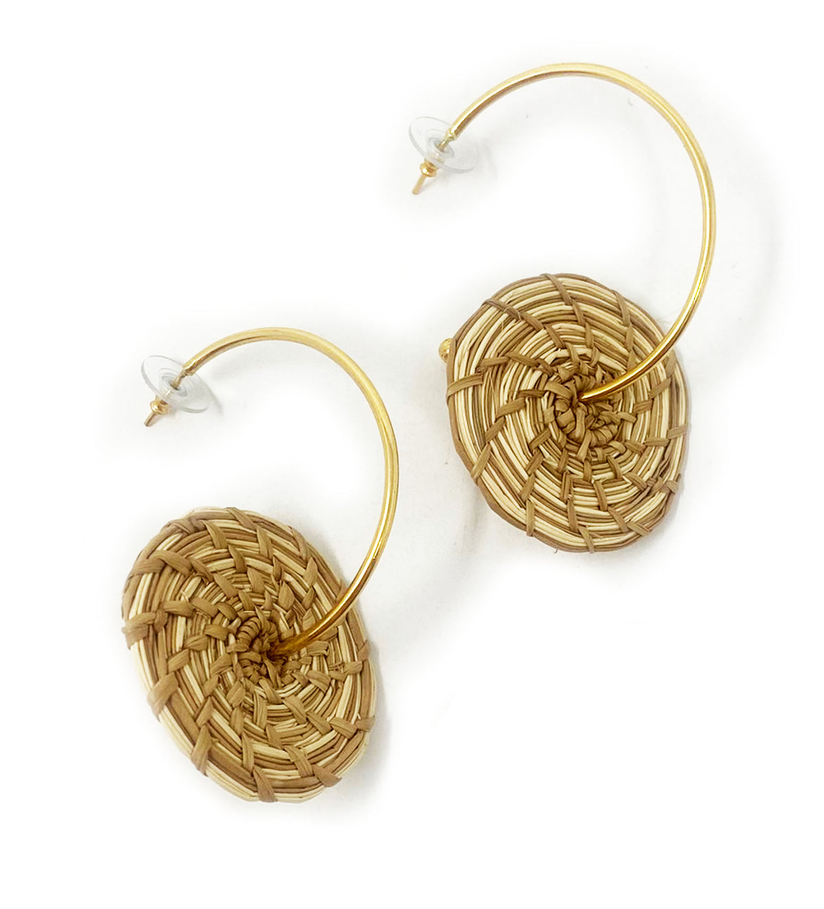 Iraca Rollow Weave Disk Hoop Earrings