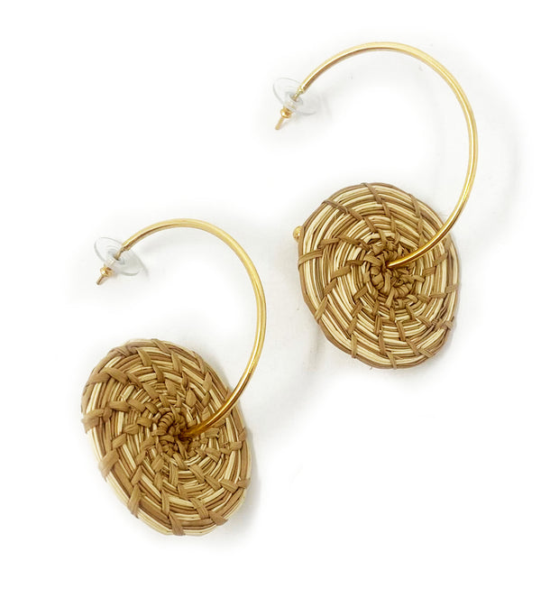 Iraca Rollow Weave Disk Hoop Earrings