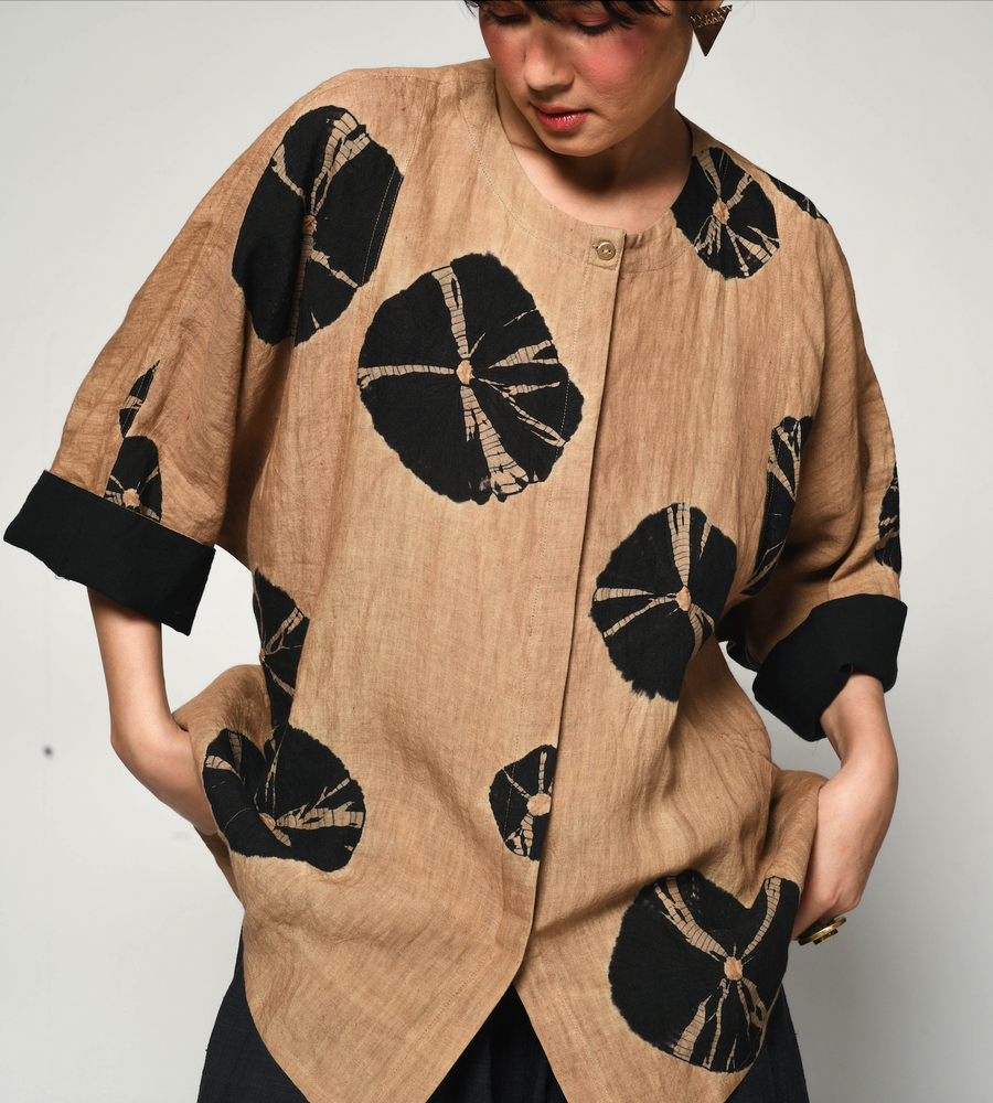 Bandhani Linen Bindi Shirt in Camel
