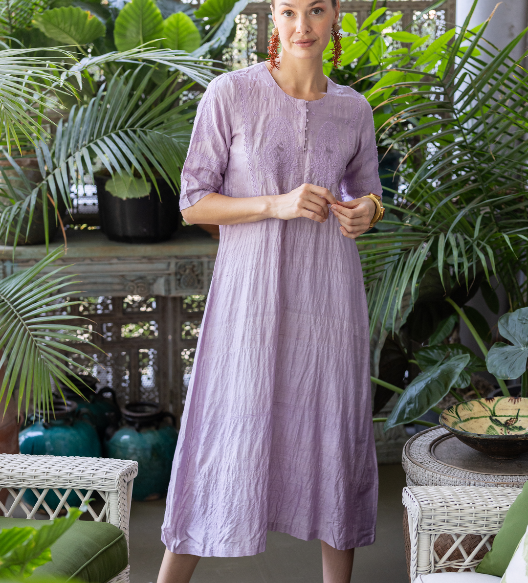 Natural Silk Embroidered Dress – Ibu Movement