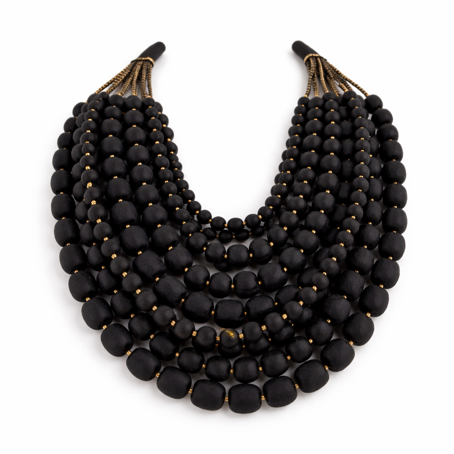 Large Iris Necklace: Black