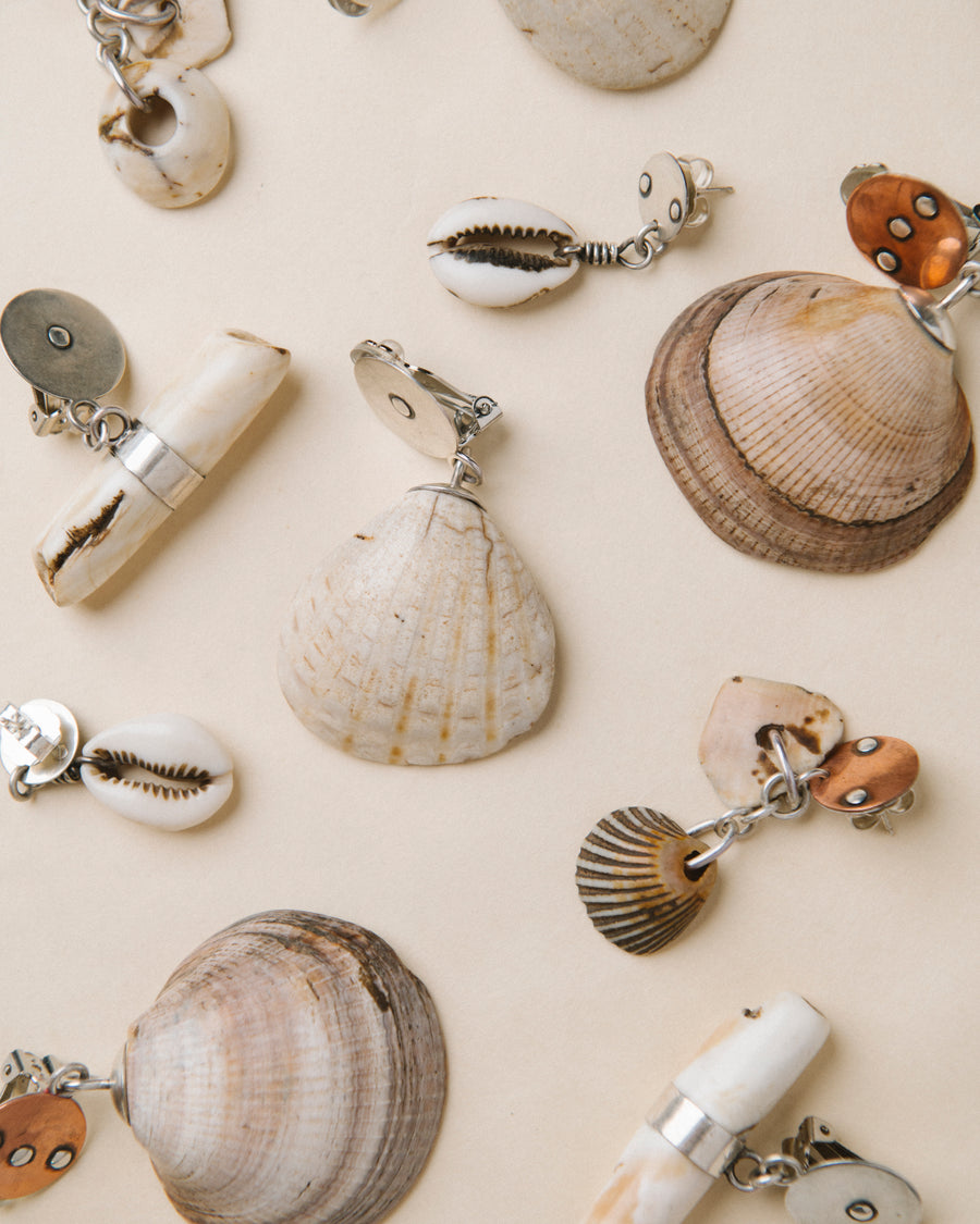 Mali Cylinder Shell Clip-On Earrings