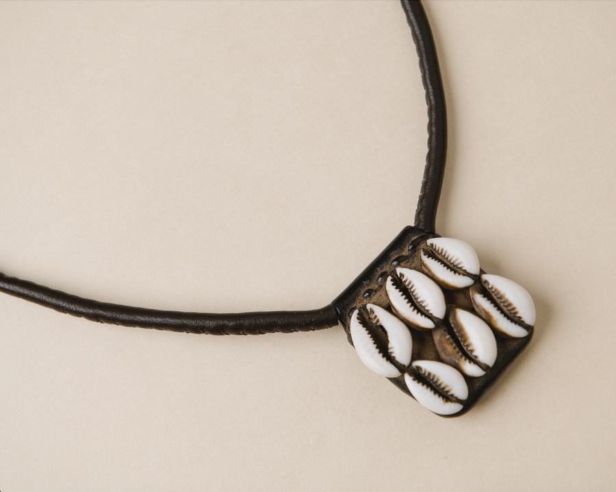 Fortune Shell and Leather Tribal Hamsa